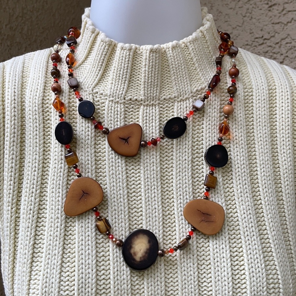Vintage wood/stones/crystals necklace